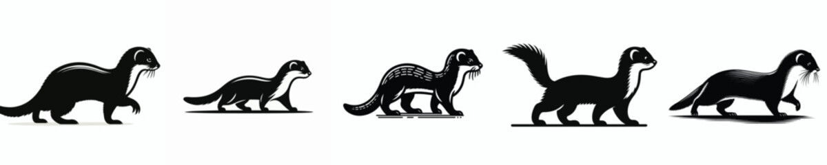 vector black and white silhouette of a ferret