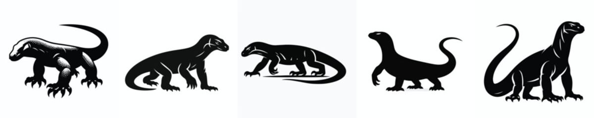 black and white silhouette vector of a Komodo dragon