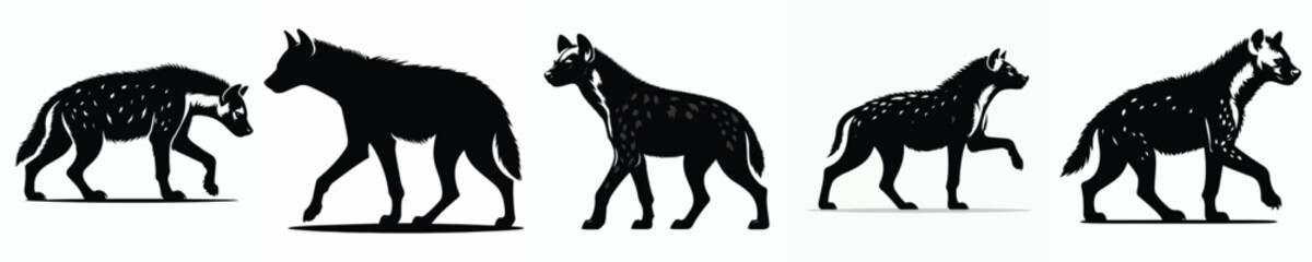 black and white silhouette vector of a hyena
