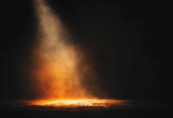 Obraz premium Dramatic spotlight on a dark stage, with orange-yellow light and dust particles