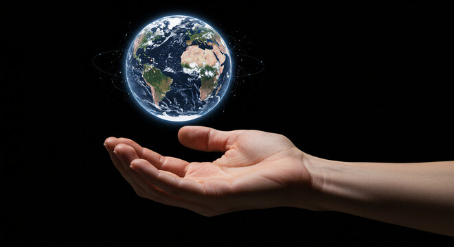 Hand Palm with Holographic Globe - Global Technology Connection