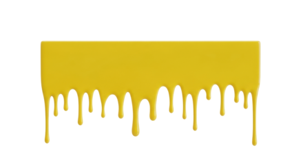 Isolated yellow paint drips hanging from a rectangular shape for graphic design and art