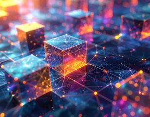Abstract glowing cubes interconnected