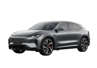 Sleek gray electric car isolated on transparent background showcasing modern design and sustainable transportation