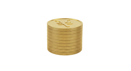 Isolated golden Japanese yen coin stack currency, shiny money, finance, economy and wealth