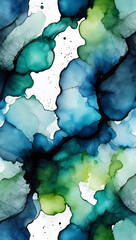 Fototapeta premium Abstract blue green watercolor ink blobs organic shapes flowing texture pattern background
