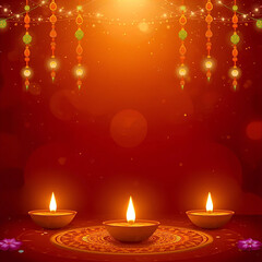 Diwali Celebration Background with Diyas and Lights, Deepavali Festive Background with Traditional Elements