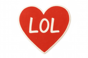 Red heart conversation candy displaying lol message, symbolizing humor, love, and lighthearted communication, transparent background