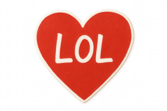 Red heart conversation candy displaying lol message, symbolizing humor, love, and lighthearted communication, transparent background