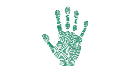 Isolated Green Handprint with Fingerprint Pattern, Modern Conceptual Style Human Palm Symbol
