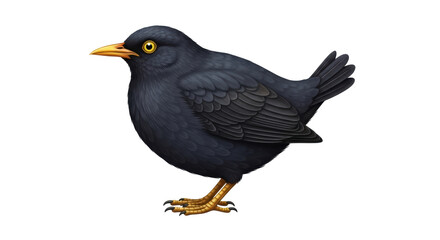 Isolated Blackbird Vector Illustration with Golden Beak and Legs looking to the Left