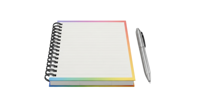 Isolated notebook with spiral binding and a pen ready for writing notes or a to-do list