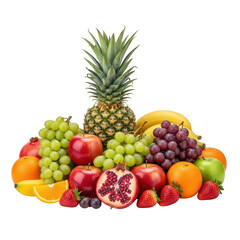 Vibrant assortment of fresh fruits pineapple apples grapes oranges pomegranates strawberries and more isolated on transparent background