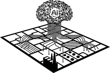 Fototapeta premium ai brain orchestrates global industries the digital mind drives innovation
