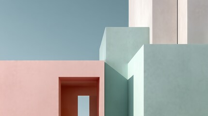 Minimalist pastel architecture with geometric shapes and shadows