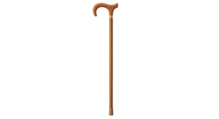 Isolated wood walking stick with a curved handle, a health accessory for senior care