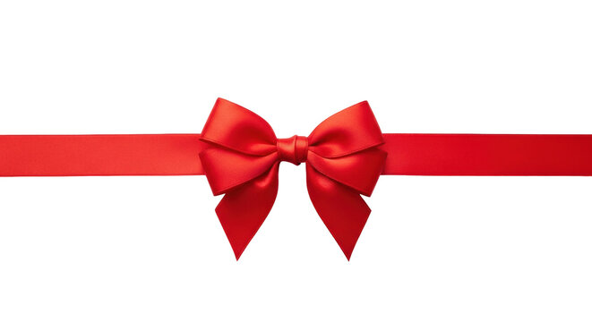 Isolated red gift ribbon with bow, festive decoration, anniversary celebration design element