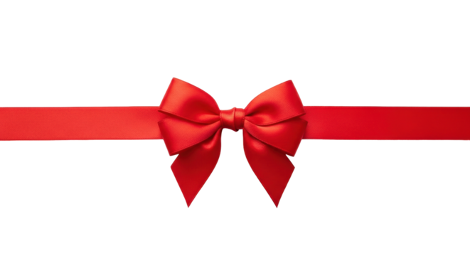 Isolated red gift ribbon with bow, festive decoration, anniversary celebration design element