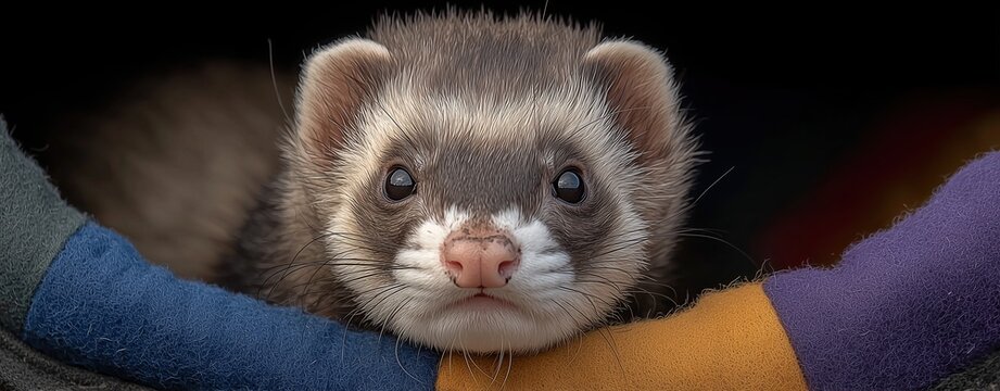 Cute Pet Lifestyle Adorable Ferret Resting Comfortably in Colorful Blankets high quality design