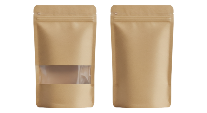 Isolated pouch bag mockup, stand up zipper packaging, product package with clear window panel