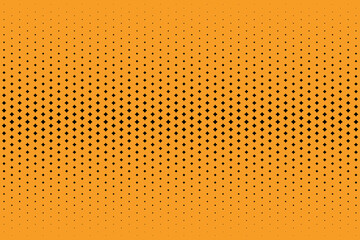 Black orange halftone pattern bg. Retro comic gradient background. Pop art faded gradient pattern. Square pixilated dot cartoon texture. Vector backdrop.