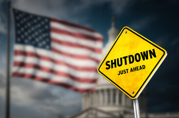 Obraz na płótnie Canvas US Government Shutdown just ahead warning sign
