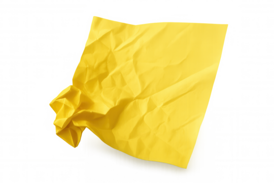 Crumpled yellow paper texture, abstract background representing mistakes, waste, and creative ideas