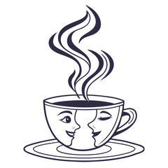 A delightful illustration of a steaming coffee cup with two faces looking at each other symbolizing connection and warmth