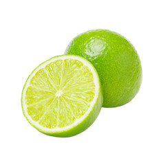 Fresh Green Lime Citrus Fruit, Half Cut and Whole, Vibrant Color, Healthy Food Concept, Isolated Transparent Background PNG set Transparent Background