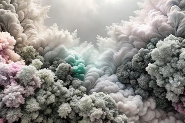 Abstract pastel floral cloudscape with flowing dreamy smoke effects artwork