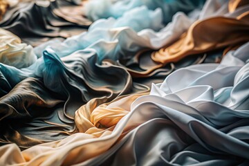 Abstract silk fabric background with flowing folds and shimmering colors