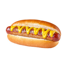 Delicious Grilled Hot Dog with Yellow Mustard Drizzle on White Background PNG set Transparent backround