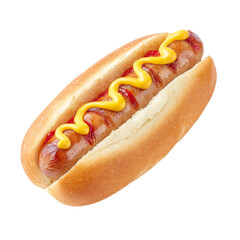 Delicious Grilled Hot Dog with Ketchup and Mustard, Isolated on White PNG set Transparent background