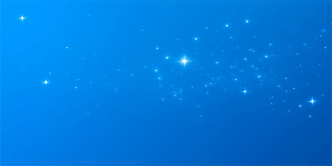 Abstract blue winter sky backdrop with light snowfall texture and decorative stars for a holiday card design