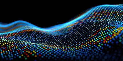 Abstract digital wave of colorful dots on black background