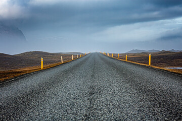 Long straight road in Iceland