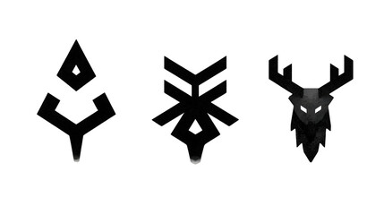 Abstract design featuring three mystical symbols, evoking nature and spirituality