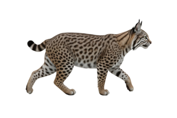 Bobcat wild cat predatory mammal walking isolated