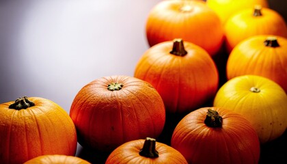 Closeup of the bright orange pumpkins ready to be carved for Halloween