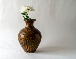 Brown vase with white flower