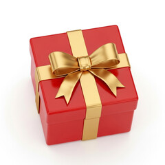 Obraz premium Red gift box with gold ribbon and bow isolated on white background