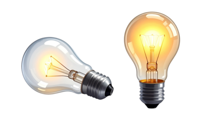 Pair of Illuminated Light Bulb Illustrations for Ideas and Innovation Concepts isolated on transparent background