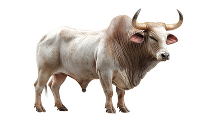 Realistic White Brahman Bull Isolated on Transparent Background – Strong Horned Cow, Asian Livestock for Farming and Agriculture