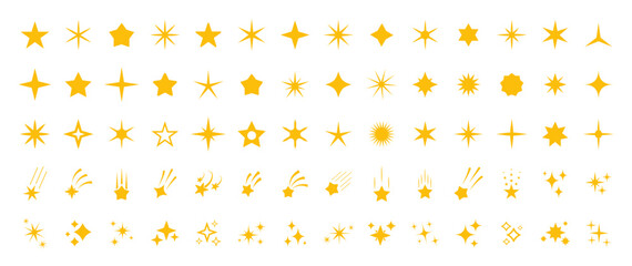 Stars icon collection. Different star shapes. Black stars icon set.  Sparkle star icon set. Vector illustration