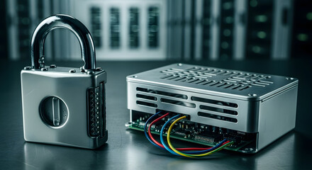 Digital Security: Padlock Protecting Computer Hardware