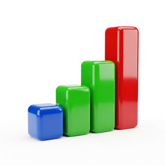 Bar chart with colorful blocks isolated on white background