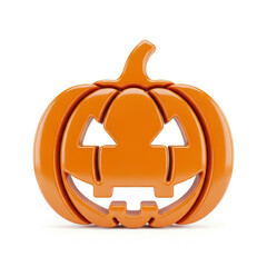 Orange carved pumpkin with a spooky face, isolated on white background