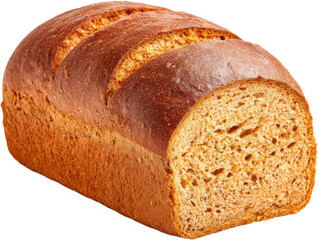 Deliciously baked artisanal rye bread loaf with a crisp crust and soft interior, ideal for breakfast and sandwiches. Transparent background PNG set