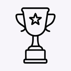 A simple black and white illustration of a trophy with a star