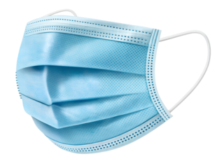 Blue disposable medical face mask isolated on transparent background